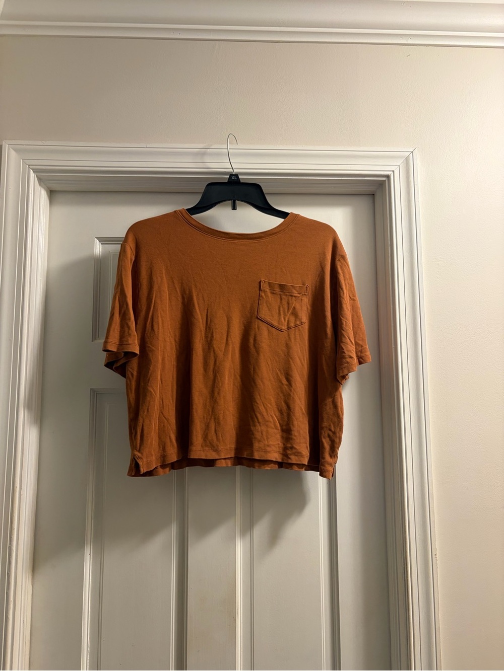 a new day Burnt Orange Boxy Cropped Pocket Tee